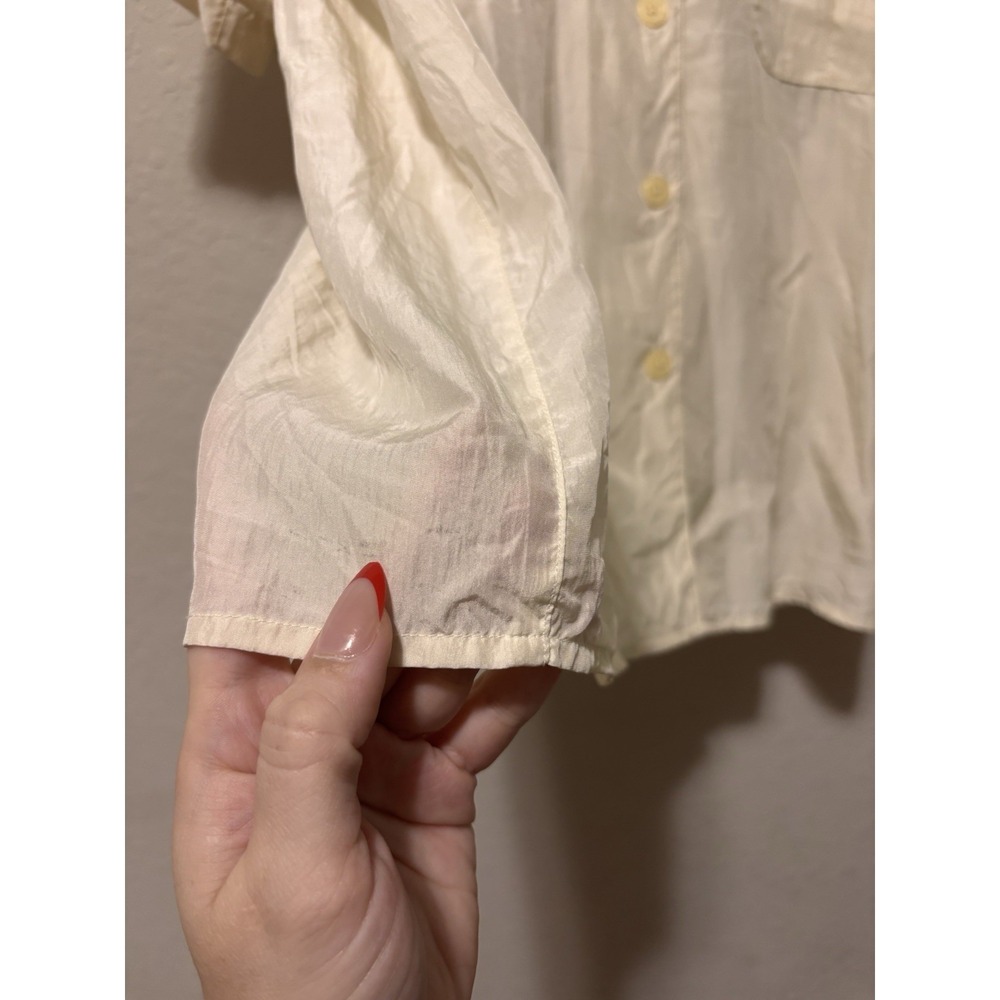 VTG 100% Silk Safari Shirt Sz 12 Cream Short Sleeve Gorpcore Utilitarian Blouse - Picture 12 of 14